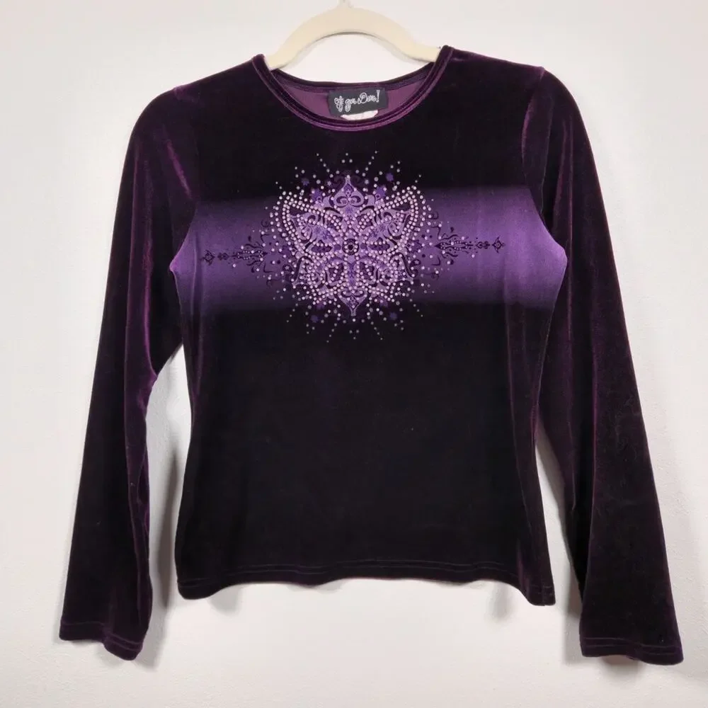 Vintage y2k If you Dare Youth Crushed Velvet Butterfly Boho Hippie Shirt
